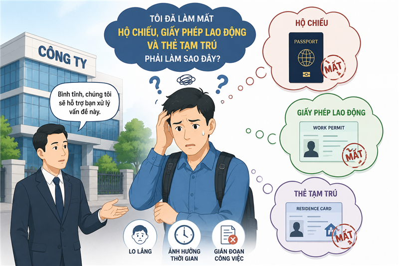 MẤT HỘ CHIẾU, GPLĐ, THẺ TẠM TRÚ KHI ĐANG CÒN HẠN: NGƯỜI LAO ĐỘNG NƯỚC NGOÀI TẠI VIỆT NAM PHẢI LÀM GÌ ?